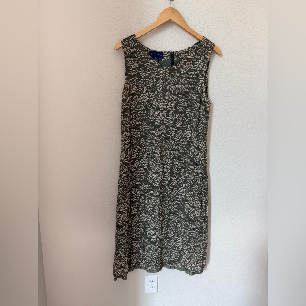 Charter Club Olive Green Floral Sleeveless Dress Size 14 Lightweight Lined - Picture 2 of 10
